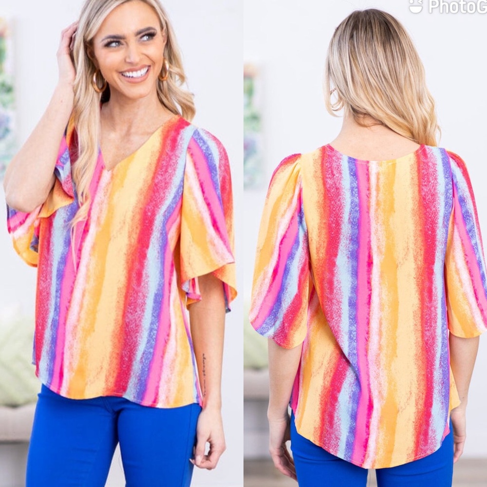 NWT Emily Wonder Multi-Color Stripe Blouse